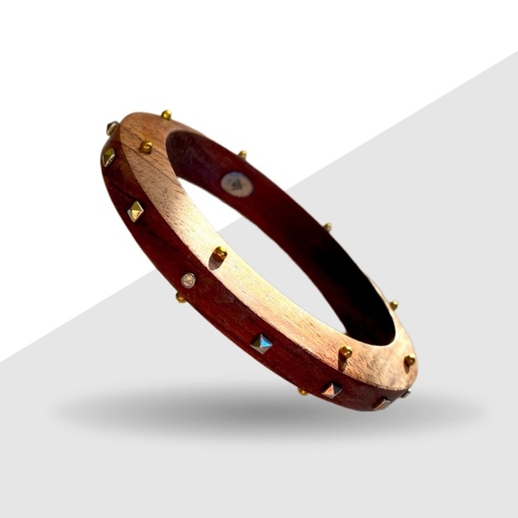 Silpada silver Brass and Crystal Studded Wooden Bangle Bracelet B3302 - Picture 2 of 11